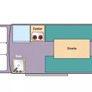 Driveabout 3 Seater Maxi Camper – 3 Berth – day layout