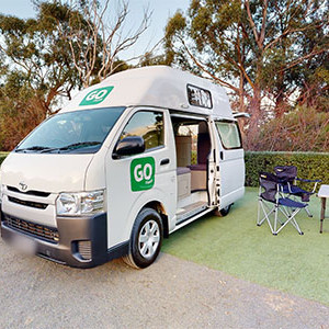 GoCheap Hi Top Campervan – 2 Berth – external photo with chairs and table